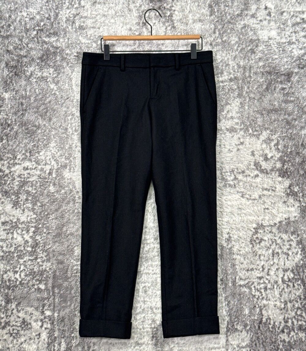 Jil Sander x Uniqlo Pants 8 Womens Black Wool Flannel Pleated Ankle Trouser